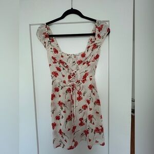 Reformation lace up floral mini dress